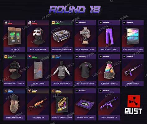  Twitch Drop Round 16 9 Skins Without game Instant Delivery Full Access ; Unit - 1 Account(s) ; Total Price 3. . Round 18 rust twitch drops